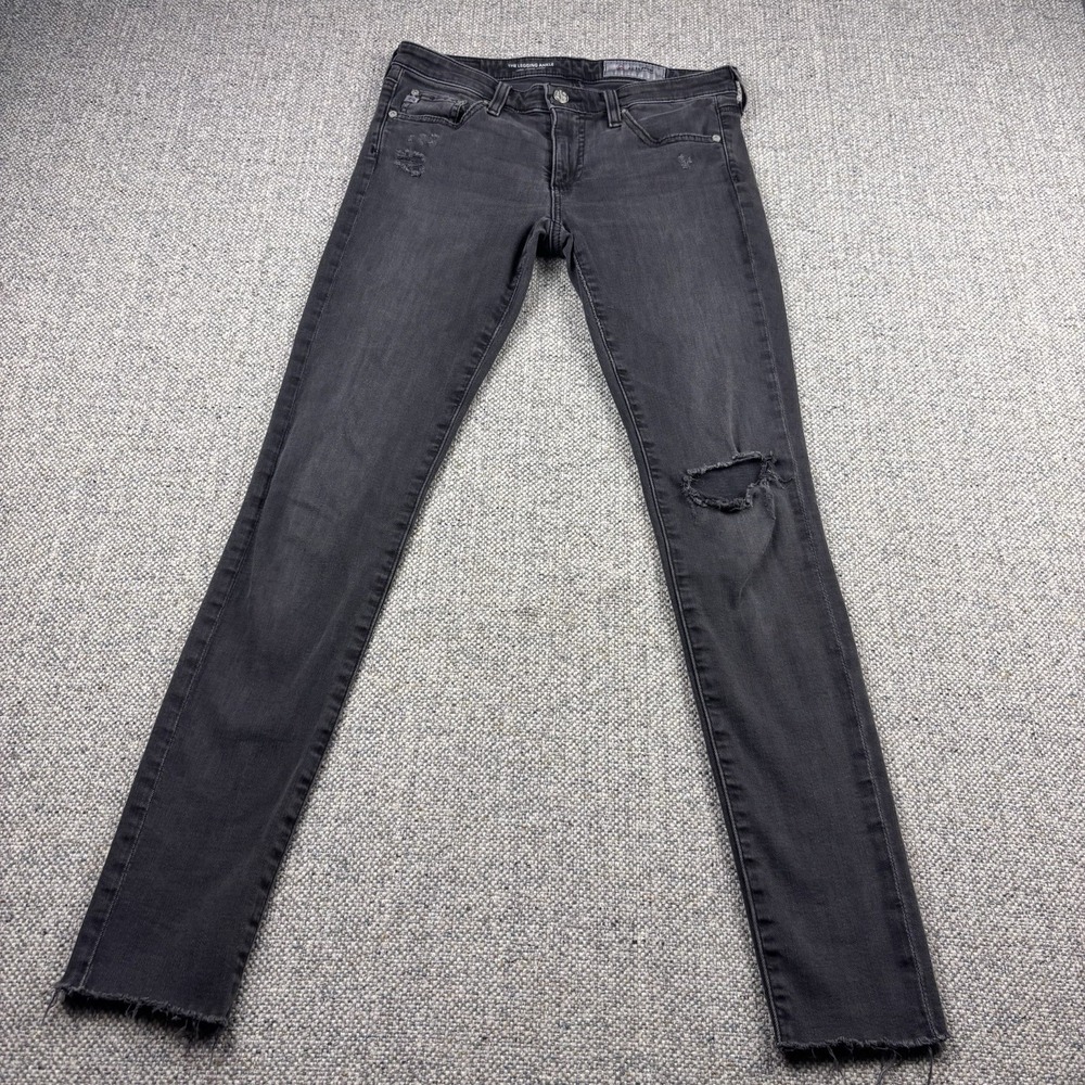 AG Adriano Goldschmied The Legging Ankle Super Skinny Distressed Black Jeans 26R